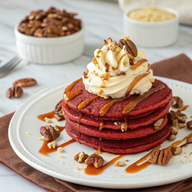Red Velvet Pancakes w/ Cream Cheese Frosting and Maple Pecan Sauce Recipe