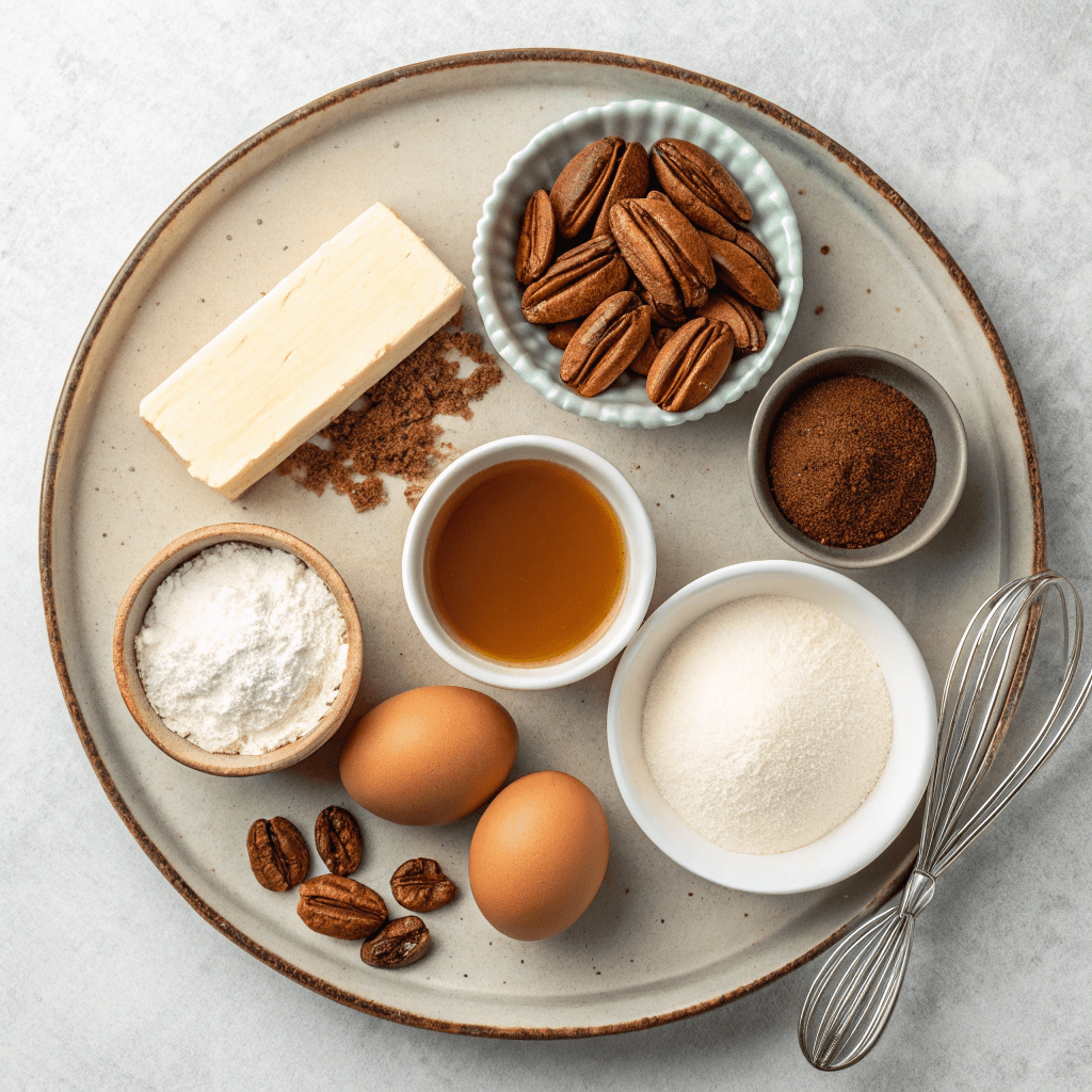 Ingredients for Red Velvet Pancakes with Cream Cheese Frosting and Maple Pecan Sauce