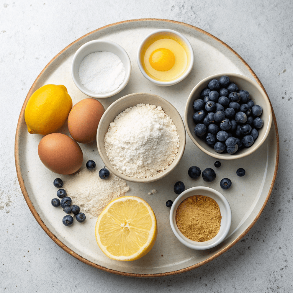Ingredients for Gluten-Free Lemon Blueberry Pound Cake