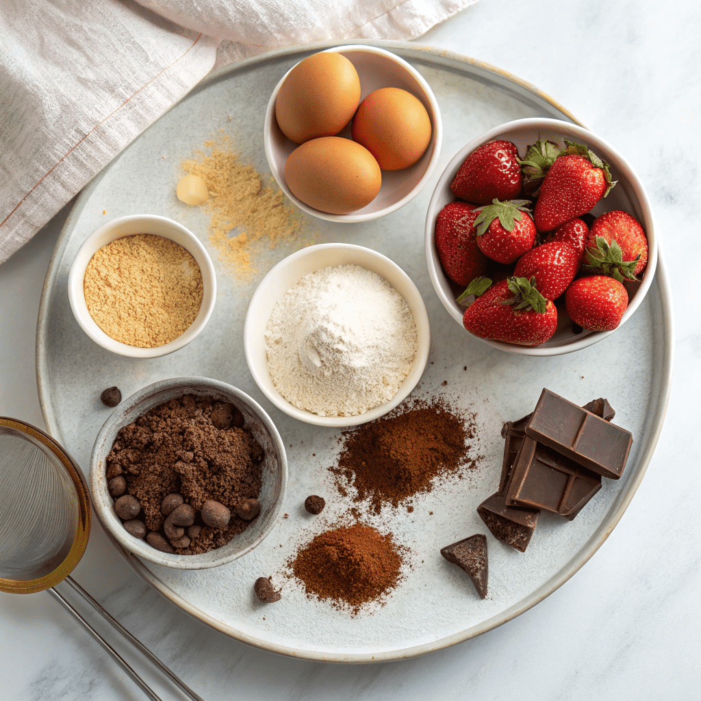Ingredients for Chocolate Strawberry Shortcake