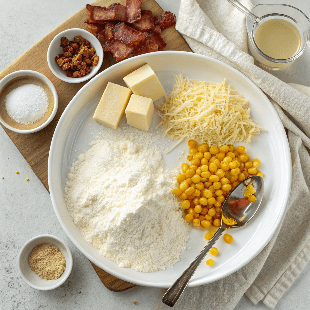 Ingredients for Maple Bacon Cheddar Mug Muffin