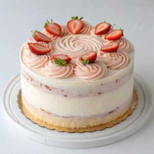 White Velvet Cake with Strawberry Buttercream Frosting Recipe