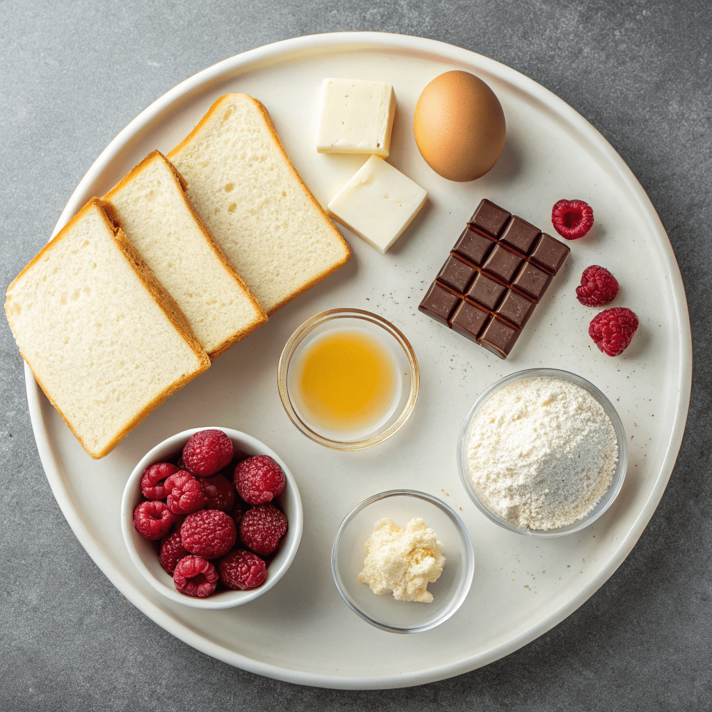 Ingredients for White Chocolate, Whiskey, and Raspberry Bread Pudding