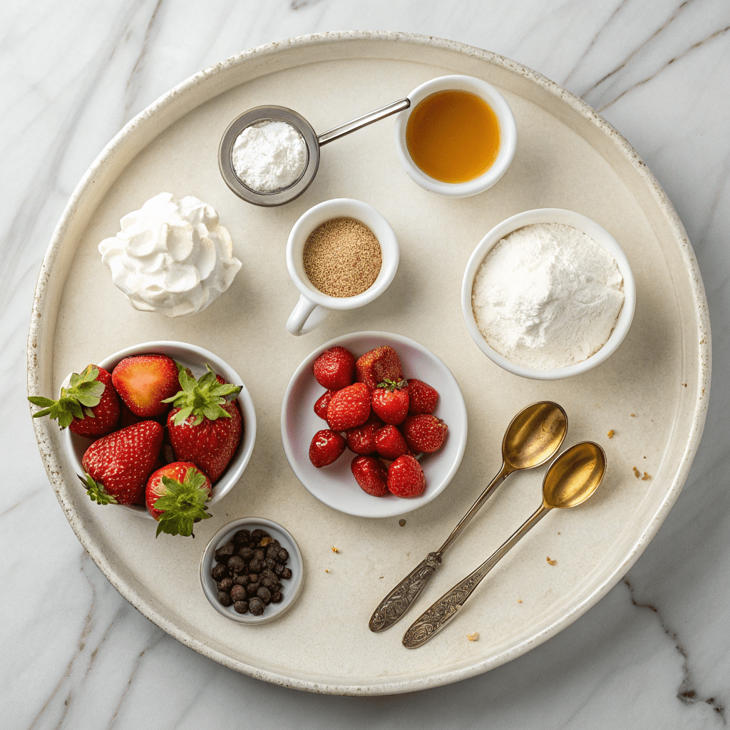 Ingredients for Chocolate Pavlova with Strawberries and Cream