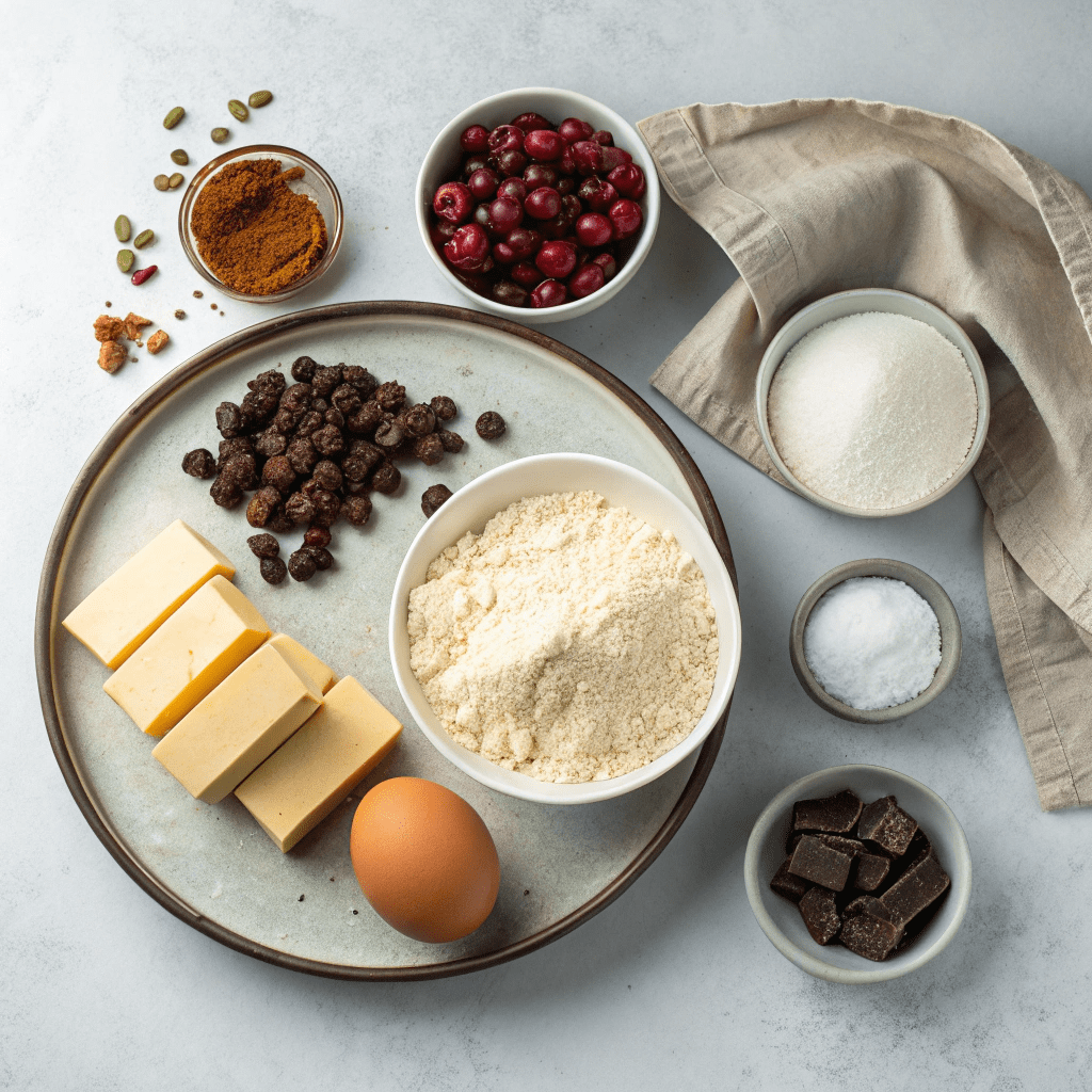Ingredients for Cranberry and White Chocolate Cookies