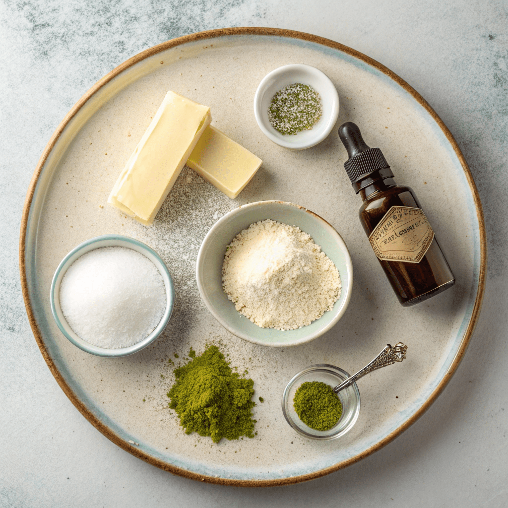 Ingredients for Delicate & Sweet Matcha Shortbread Cookies