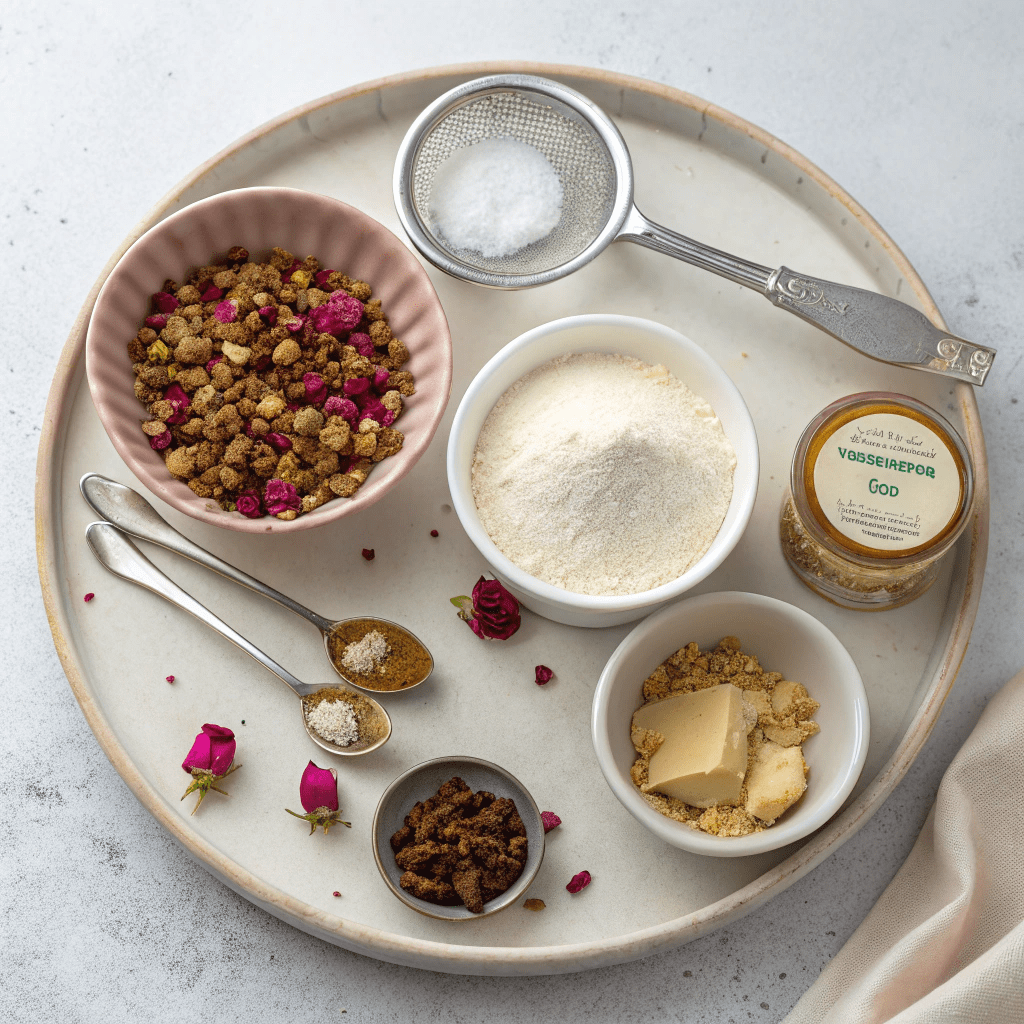 Ingredients for Rose and Cardamom Shortbread Cookies