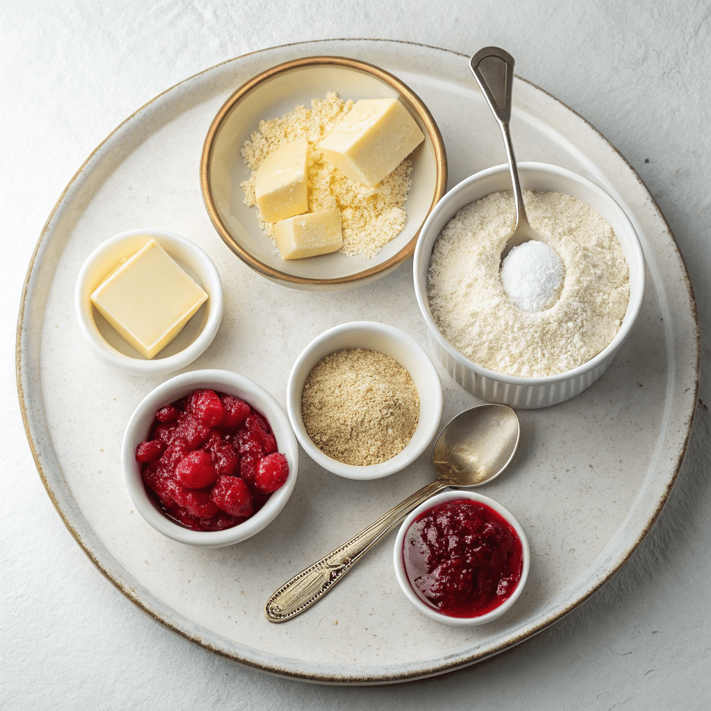Ingredients for Buttery Jam Thumbprint Cookies
