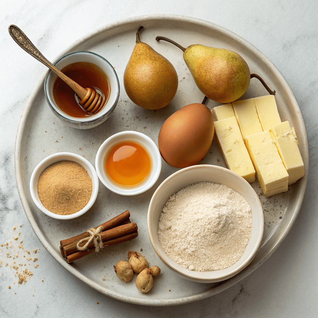 Ingredients for Warm Pear and Honey Cake
