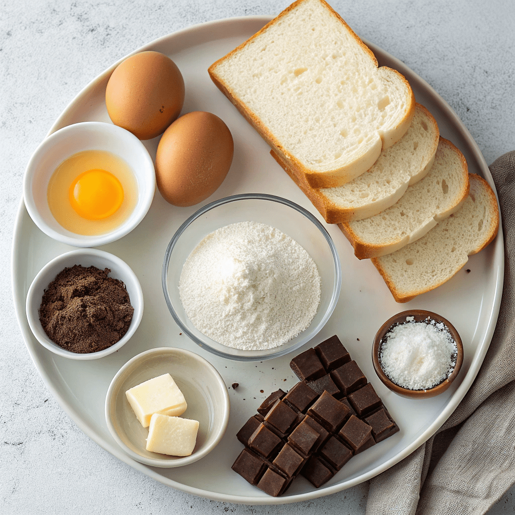 Ingredients for Chocolate Bread and Butter Pudding