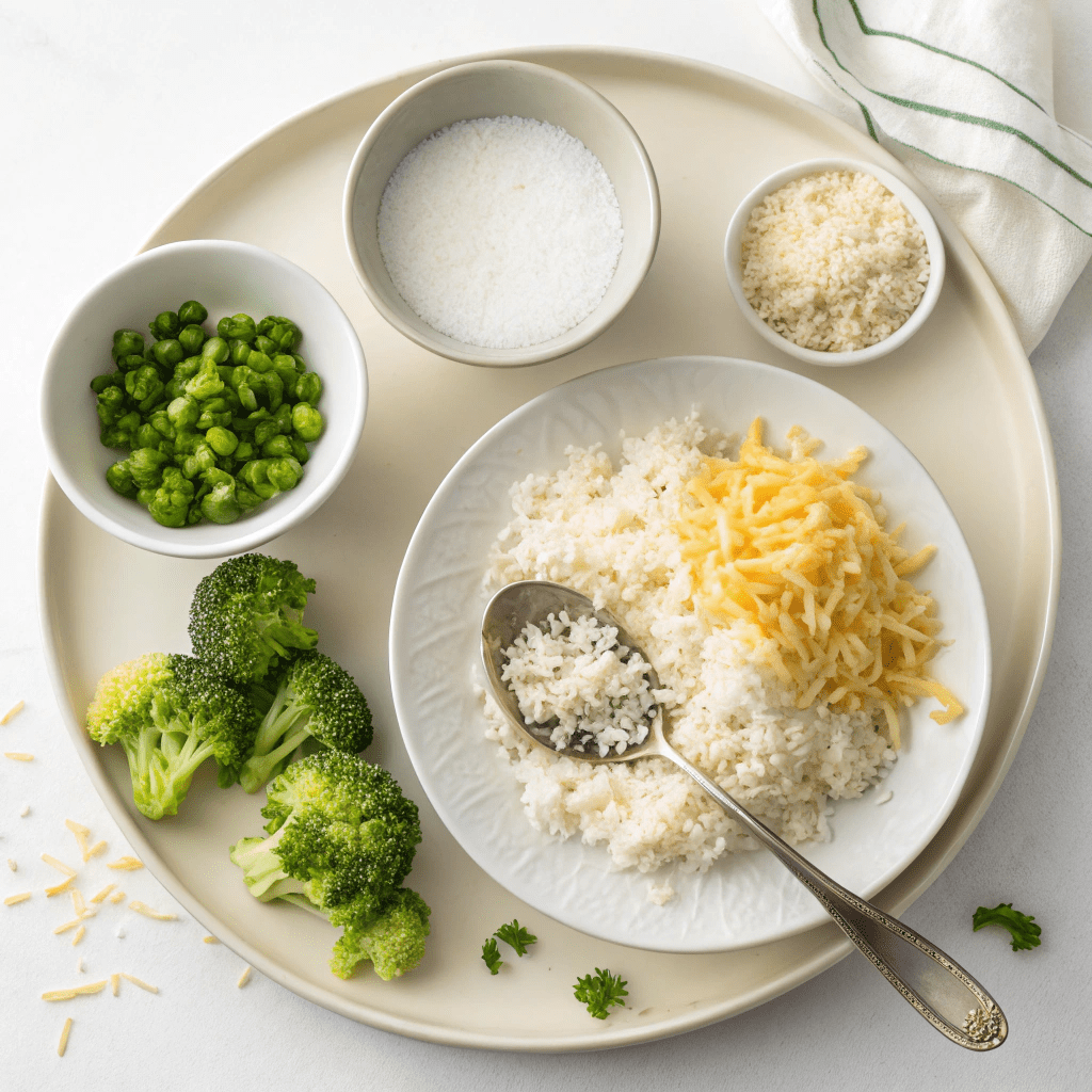 Ingredients for Microwave Mug Cheese and Broccoli Rice Bowl