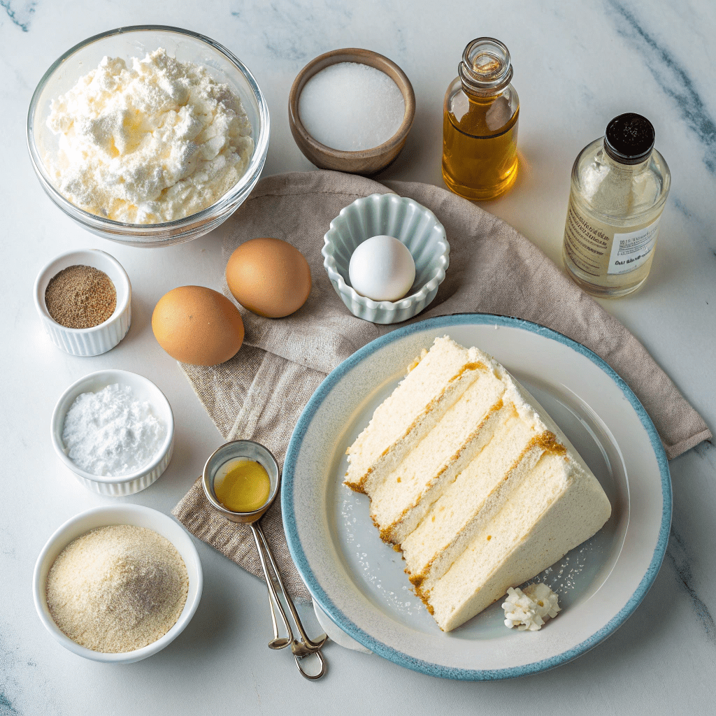 Ingredients for White Velvet Cake with Strawberry Buttercream Frosting