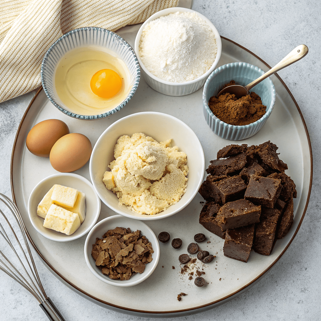 Ingredients for Brownie Layer Cake with Cookie Dough Frosting