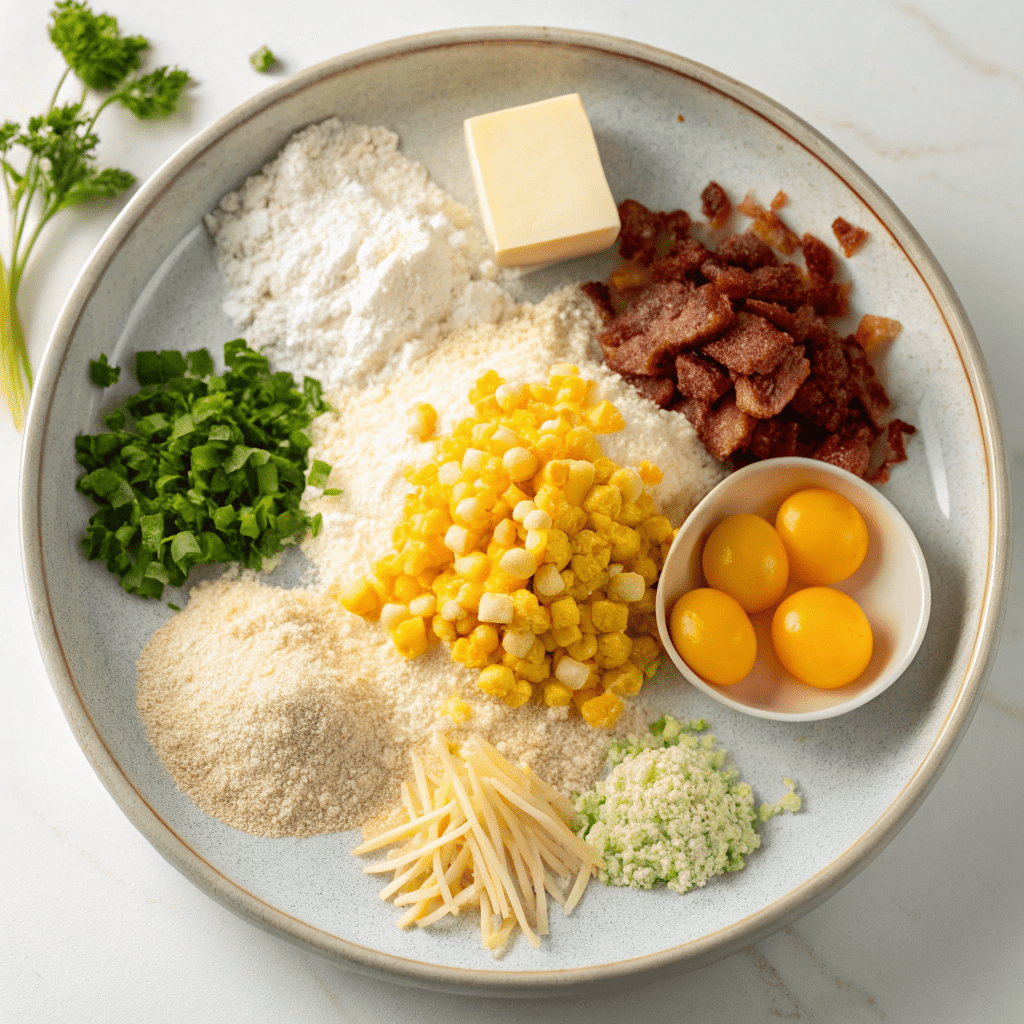 Ingredients for Bacon & Cheddar Cornmeal Waffles