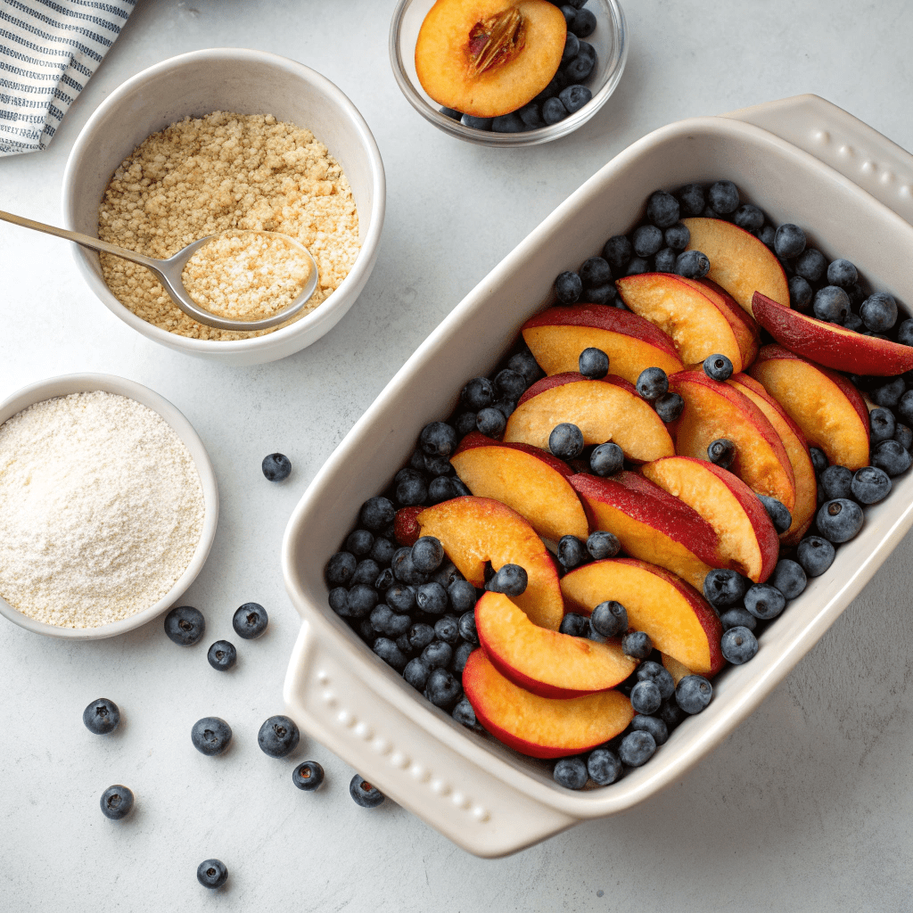 Ingredients for Peach and Blueberry Crisp