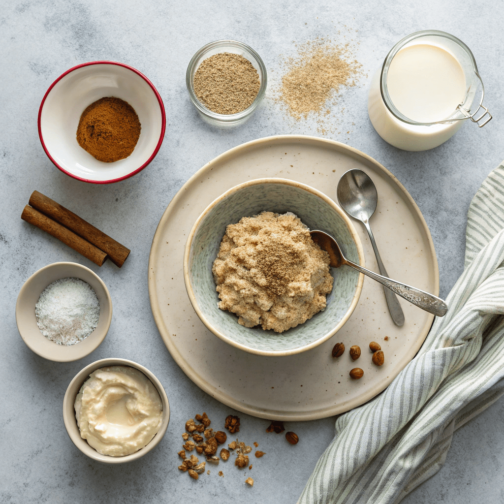 Ingredients for Microwave Cinnamon Roll Oatmeal in a Mug