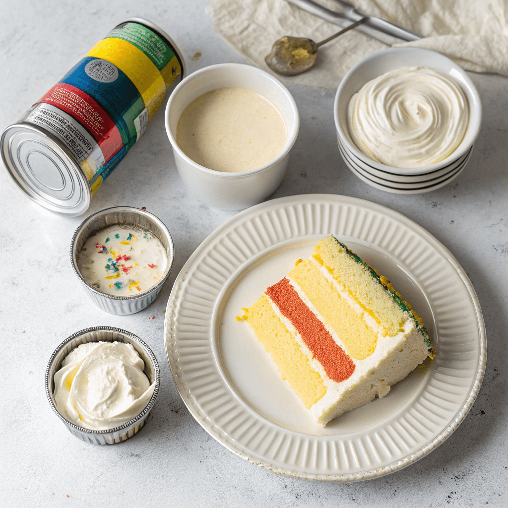 Ingredients for No Machine Rainbow Cake Ice Cream