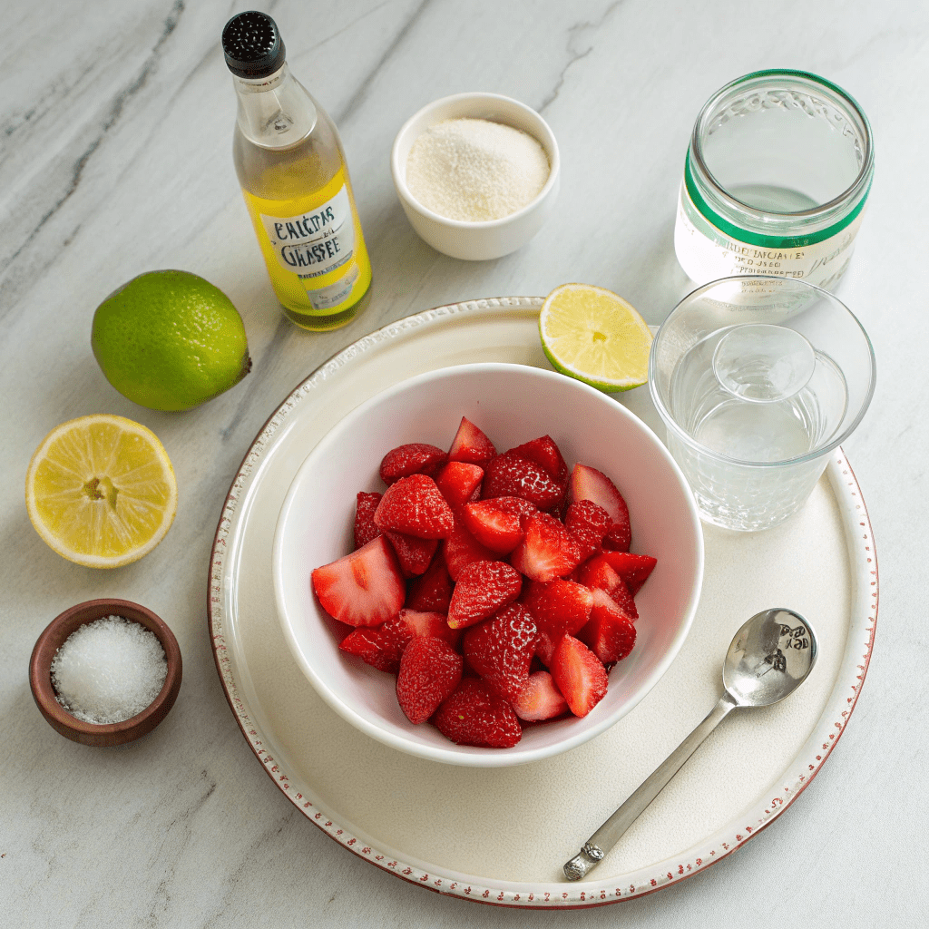 Ingredients for Strawberry Soda Ice Cream Float