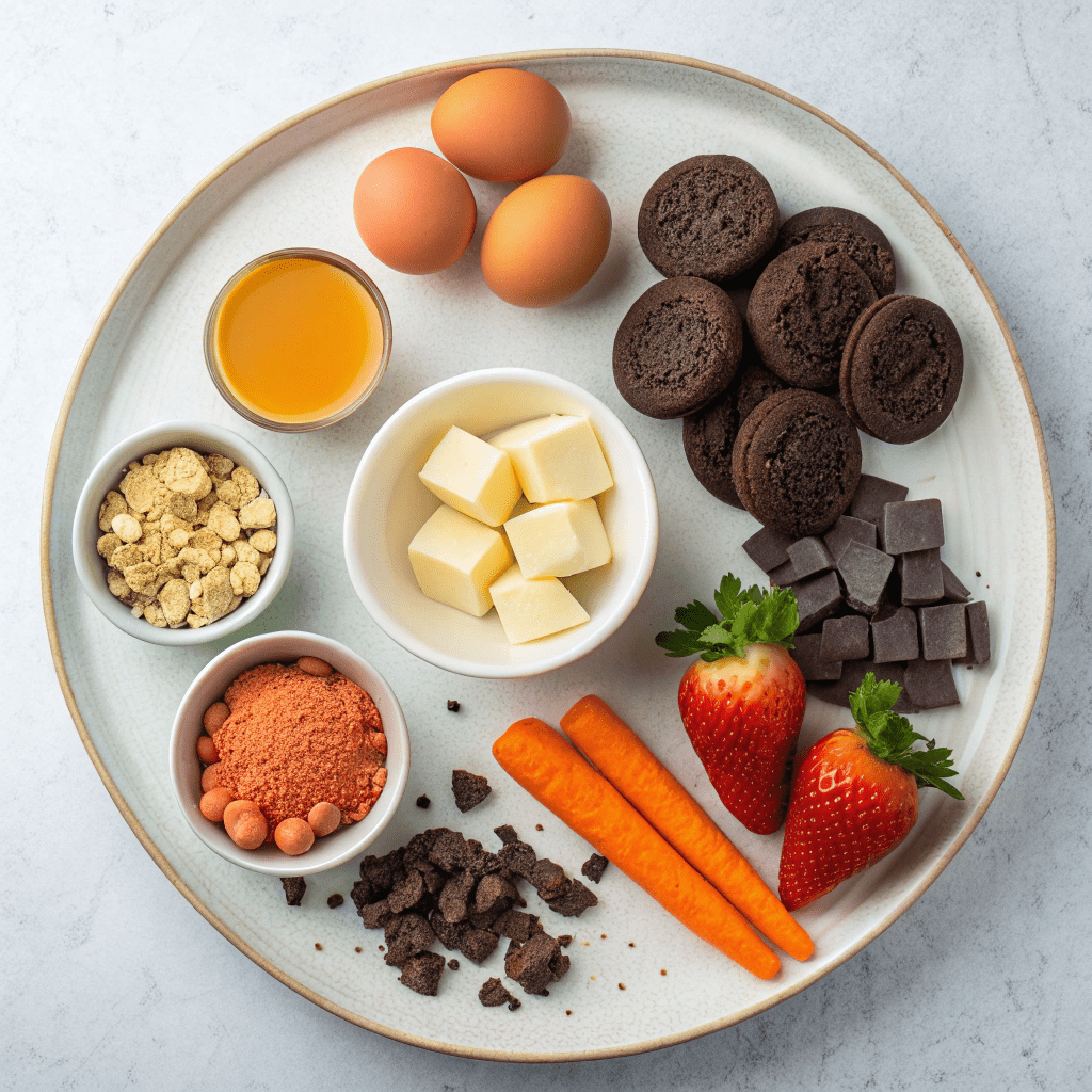 Ingredients for Chocolate Mousse Pots with Strawberry Carrots