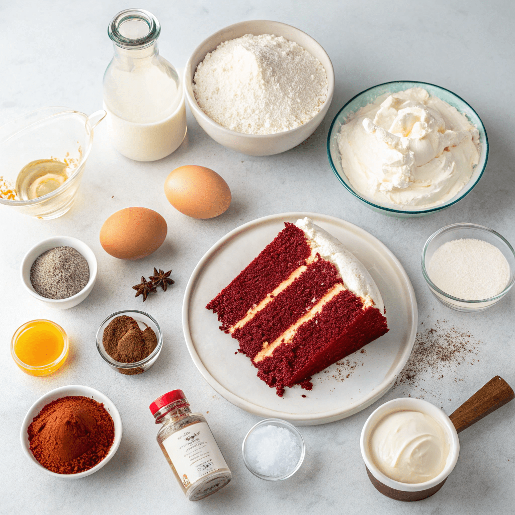 Ingredients for Gemma’s Best-Ever Red Velvet Cake with Ermine Frosting
