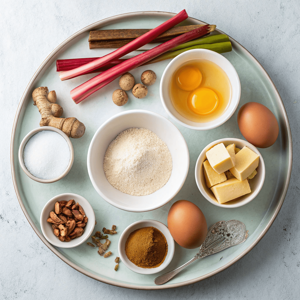 Ingredients for Rhubarb and Ginger Quick Bread