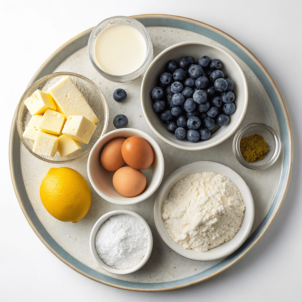 Ingredients for Blueberry Cream Cheese Quick Bread