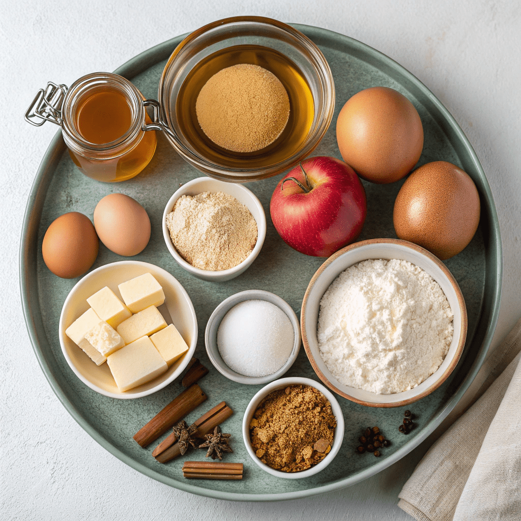 Delicious Ingredients for Spiced Apple Cake With Honey Caramel Sauce