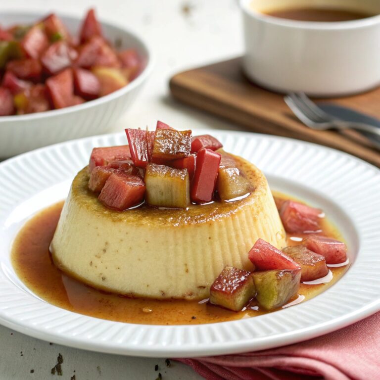 Baked Custard with Roasted Rhubarb and Whiskey