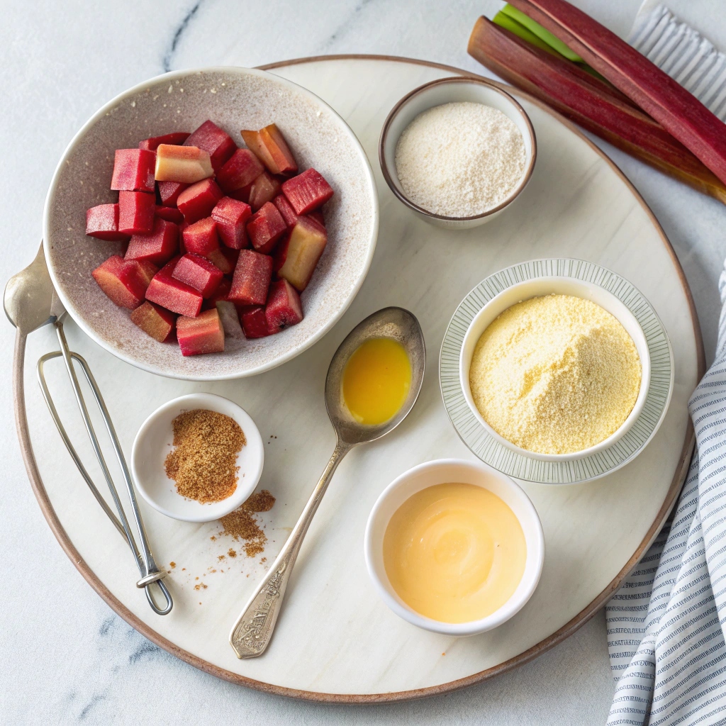 Ingredients for Baked Custard with Roasted Rhubarb and Whiskey