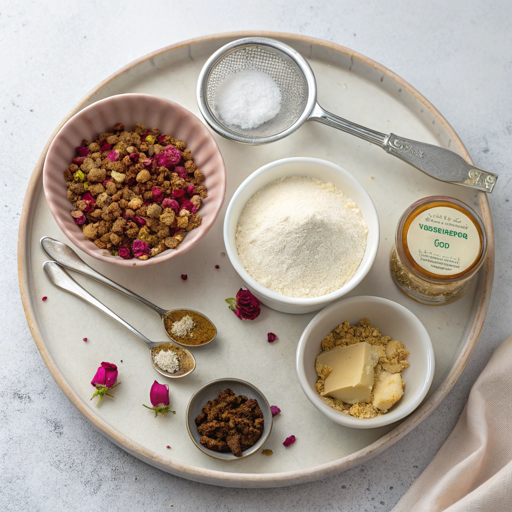 Ingredients for Rose and Cardamom Shortbread Cookies