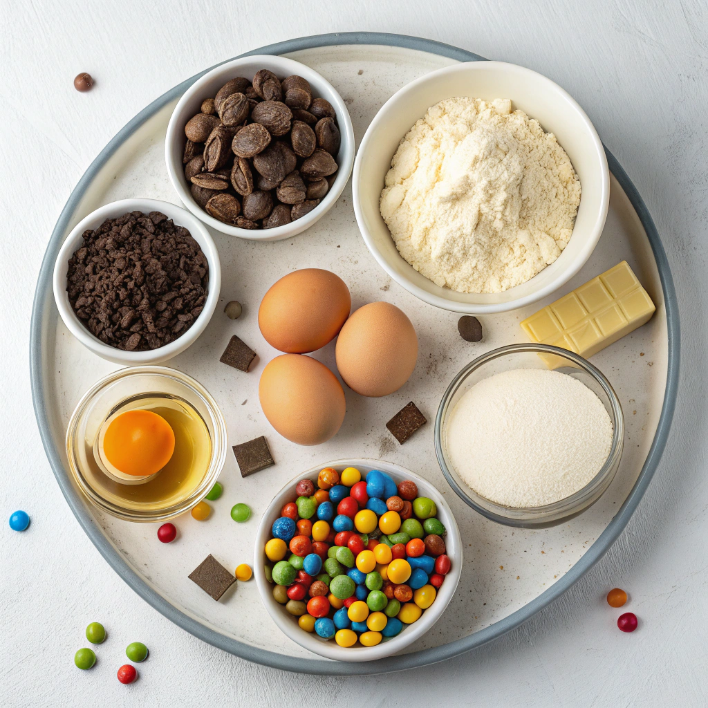 Ingredients for Chocolate Chip Cookie Cake with Buttercream Frosting