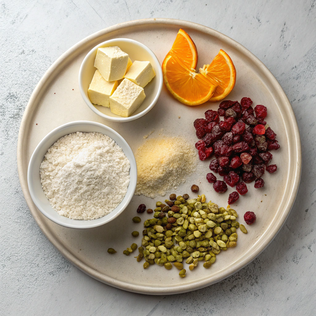 Ingredients for Cranberry Pistachio Shortbread Cookies