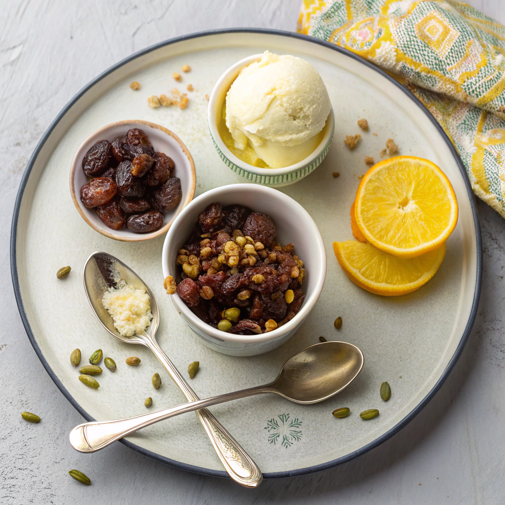 Ingredients for Christmas Pudding Ice Cream Bombe