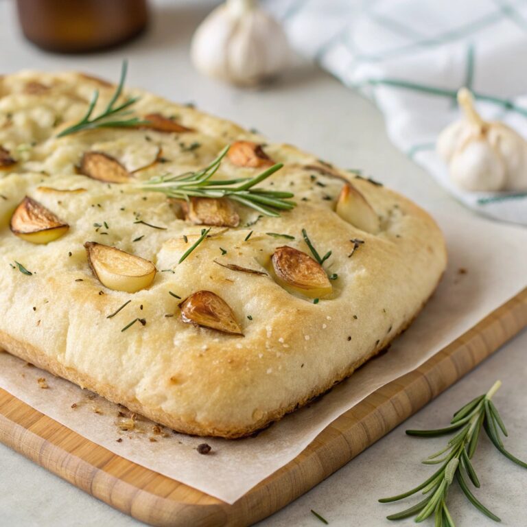 No-Knead Focaccia with Roasted Garlic and Rosemary