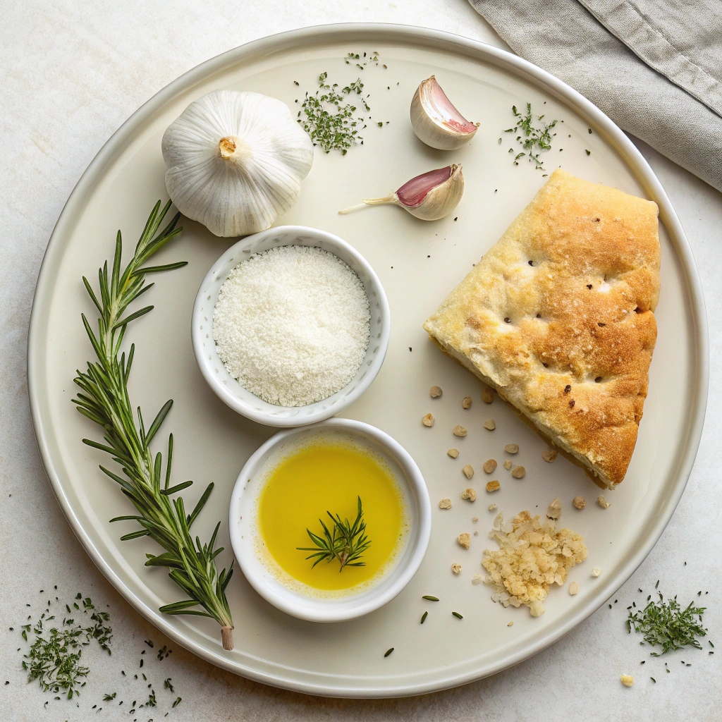 Ingredients for No-Knead Focaccia with Roasted Garlic and Rosemary