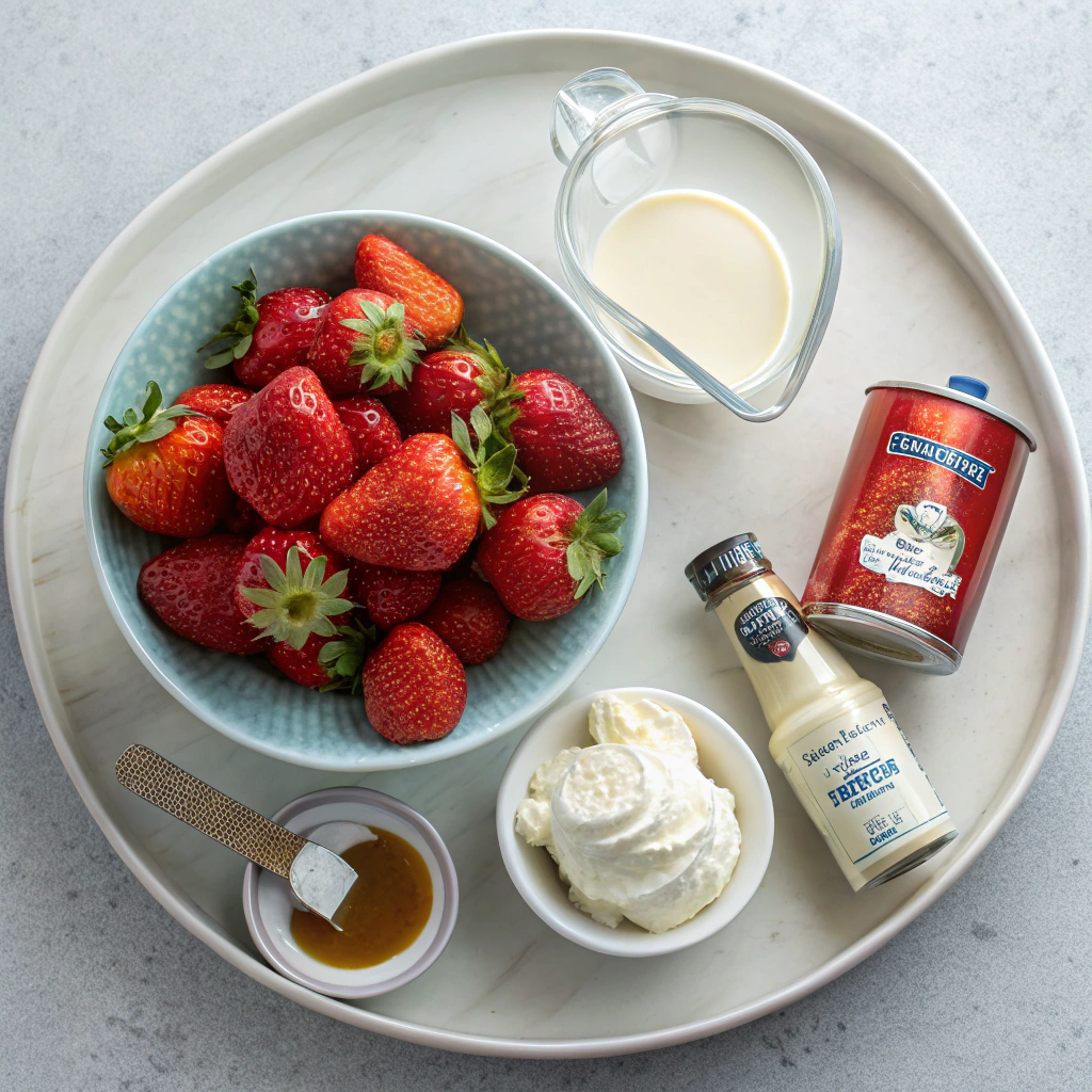 Ingredients for Homemade Strawberry Ice Cream